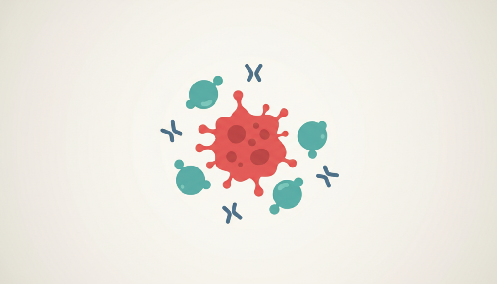 Illustration of immune T cells attacking a cancer cell